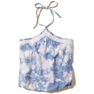 Hollister Blue Tie Dye Halter Top w/ Neck Tie
